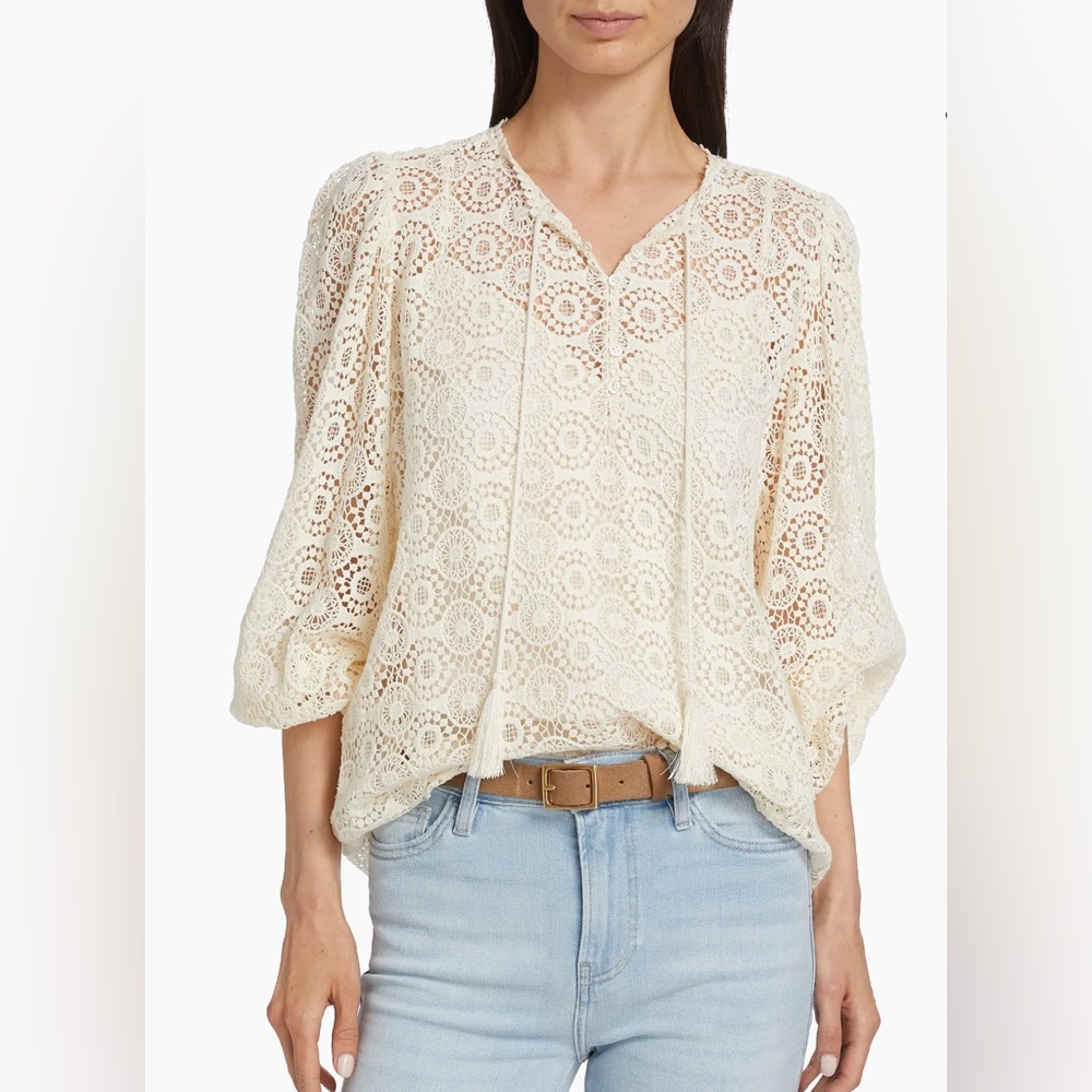 Geometric Lace Tassel Blouse